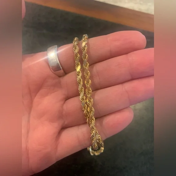 Antique solid 14k Gold Diamond Cut Rope Chain Necklace 20” - Picture 4 of 7